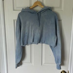 Cropped Baby Blue Tie Dye Hoodie